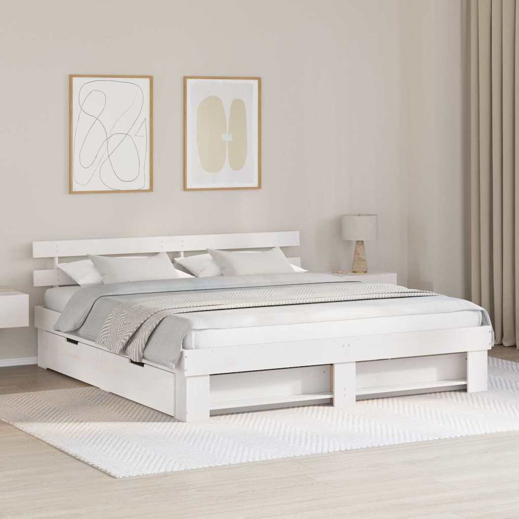 vidaXL Bedframe met hoofdeinde Bruin 200 x 200 cm Massief grenenhout