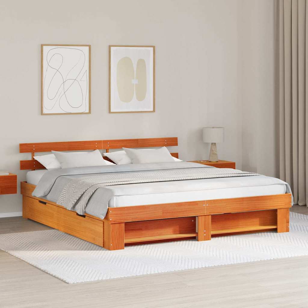 vidaXL Bedframe met hoofdeinde Bruin 200 x 200 cm Massief grenenhout