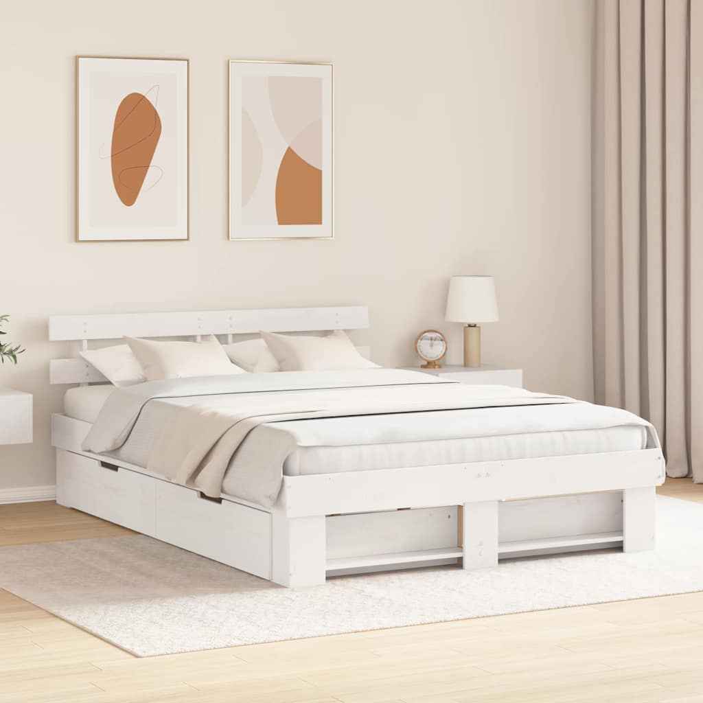 vidaXL Bedframe met hoofdeinde Bruin 200 x 200 cm Massief grenenhout