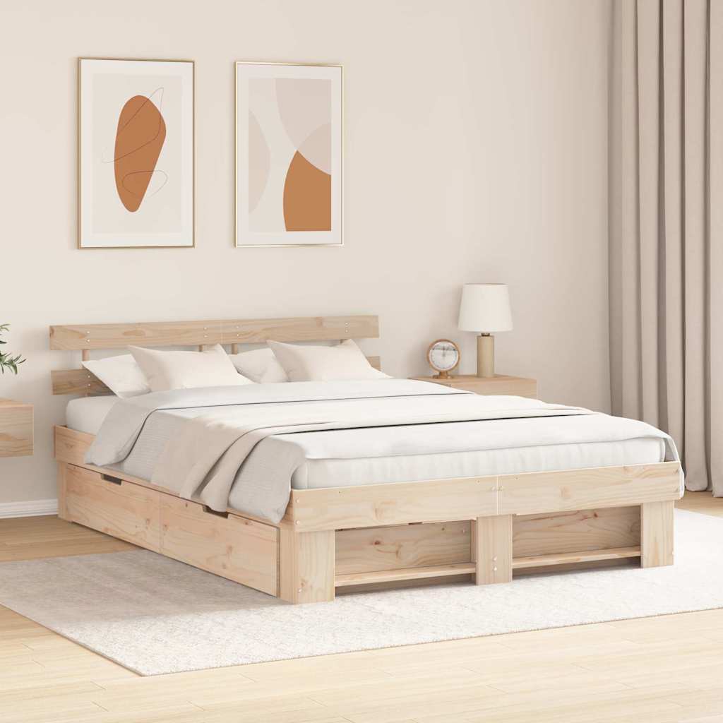 vidaXL Bedframe met hoofdeinde Bruin 200 x 200 cm Massief grenenhout
