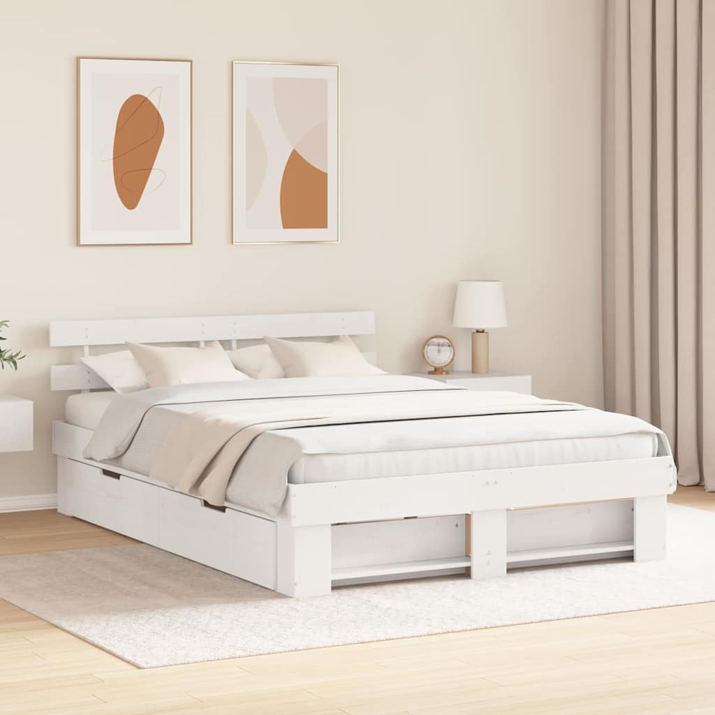 vidaXL Bedframe met hoofdeinde Bruin 200 x 200 cm Massief grenenhout