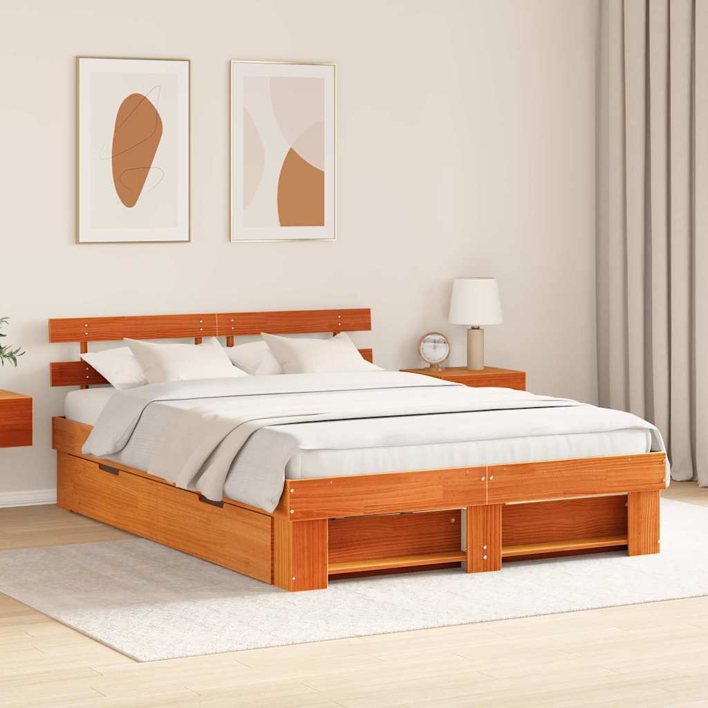 vidaXL Bedframe met hoofdeinde Bruin 200 x 200 cm Massief grenenhout