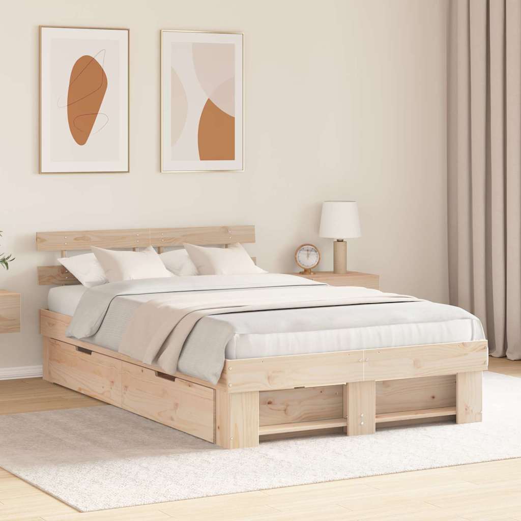 vidaXL Bedframe met hoofdeinde Bruin 200 x 200 cm Massief grenenhout