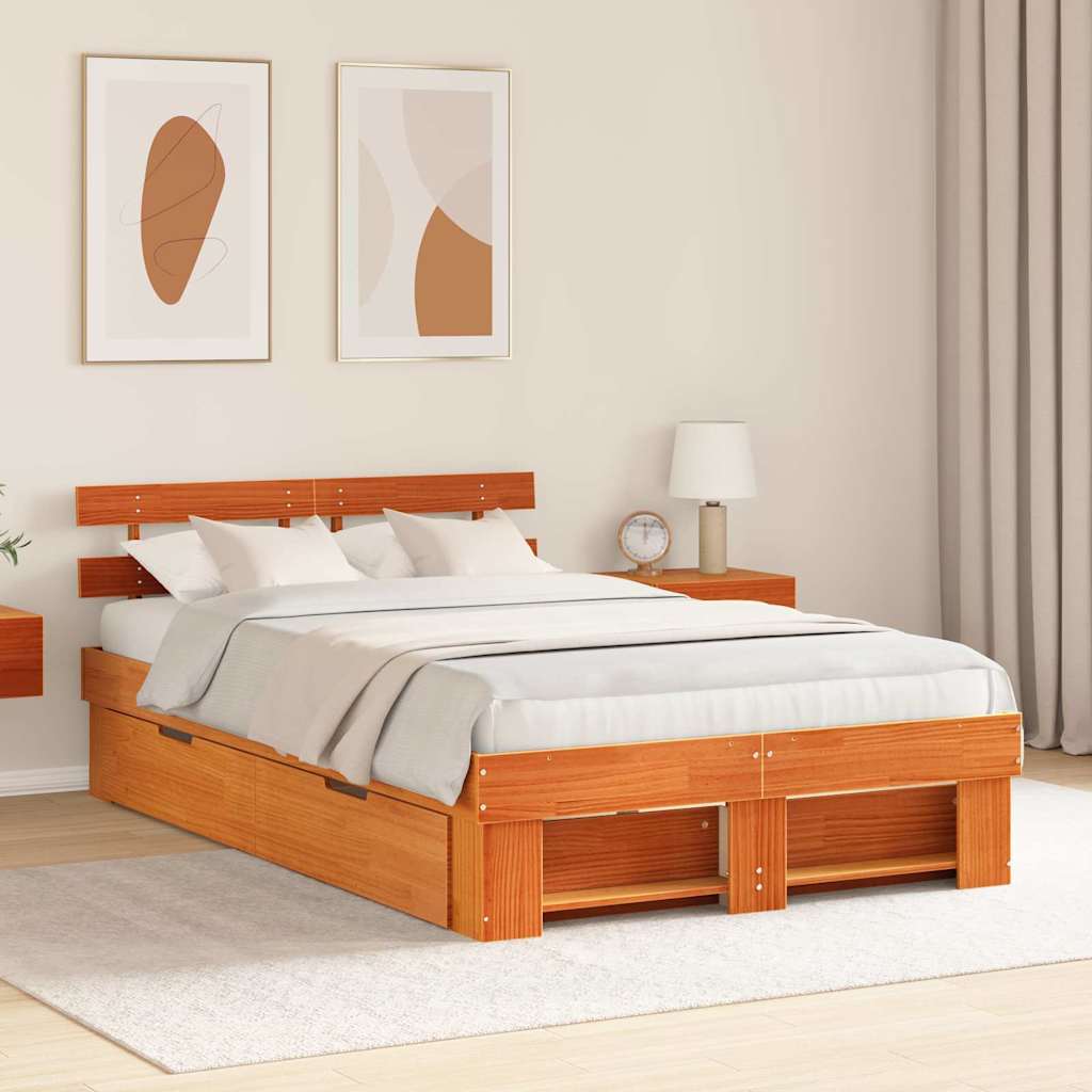 vidaXL Bedframe met hoofdeinde Bruin 200 x 200 cm Massief grenenhout