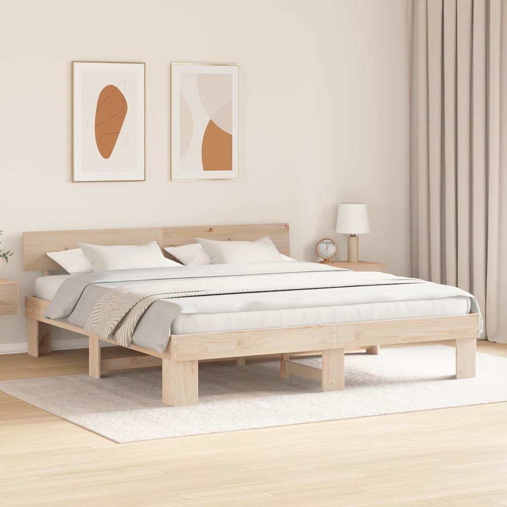 vidaXL Bedframe met hoofdeinde Bruin 200 x 200 cm Massief grenenhout