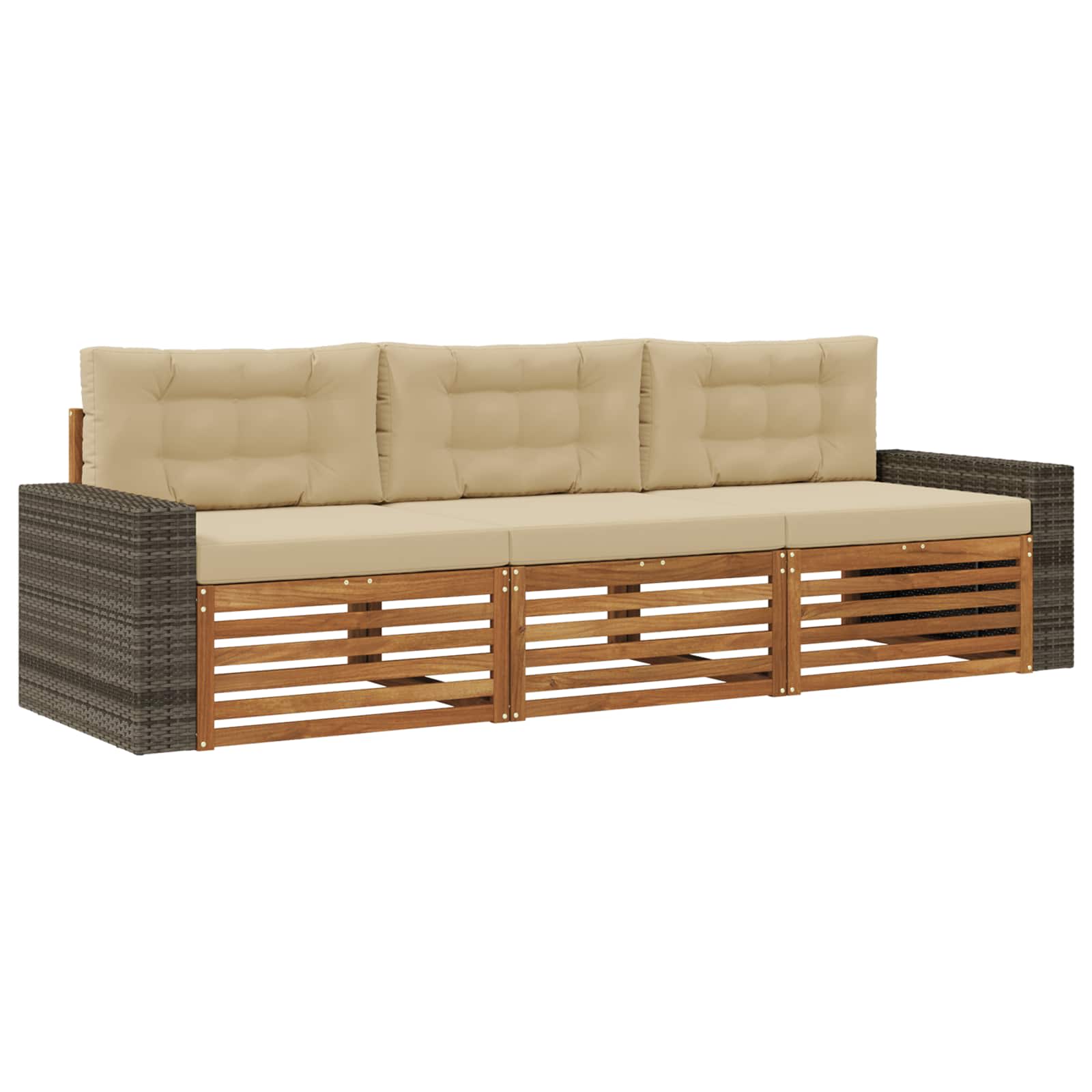 vidaXL Buiten bankenset 3 pcs Naturel