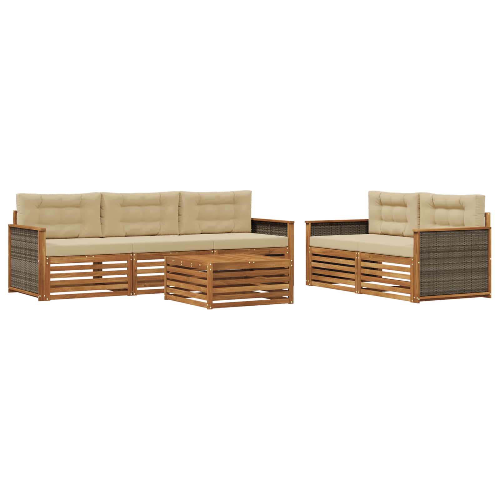 vidaXL Buiten bankenset 6 pcs Naturel