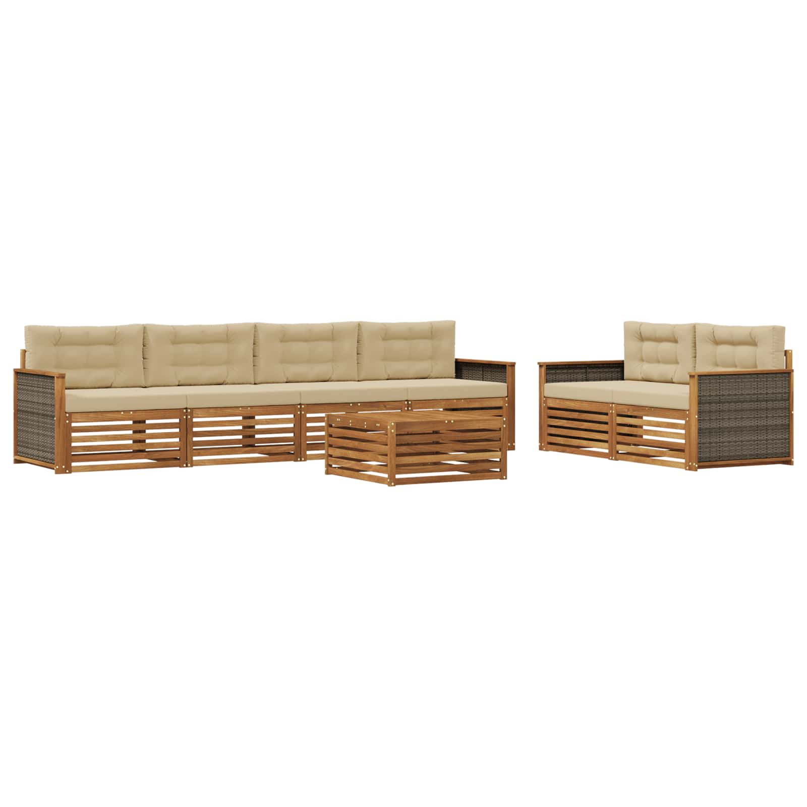 vidaXL Buiten bankenset 7 pcs Naturel