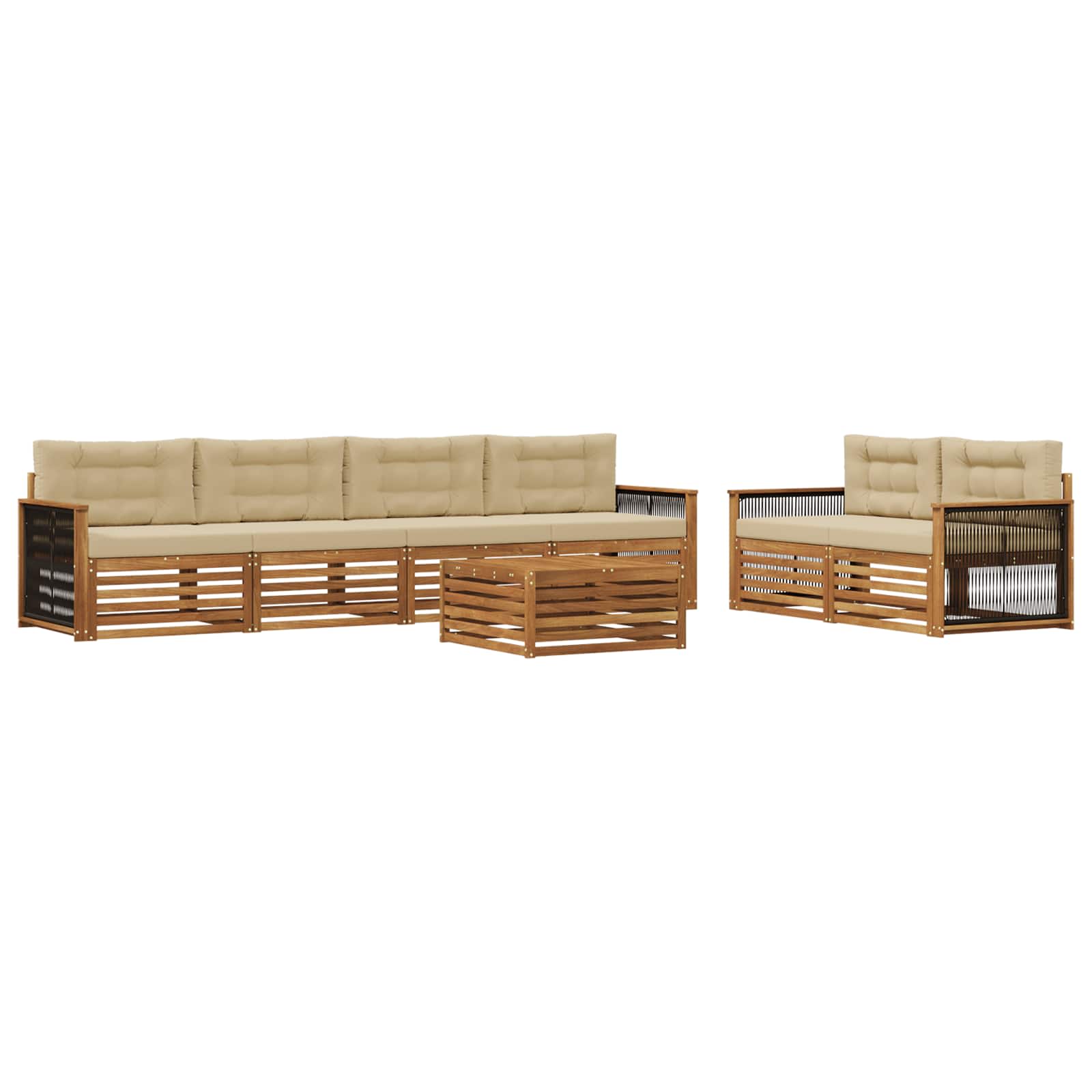 vidaXL Buiten bankenset 7 pcs Naturel