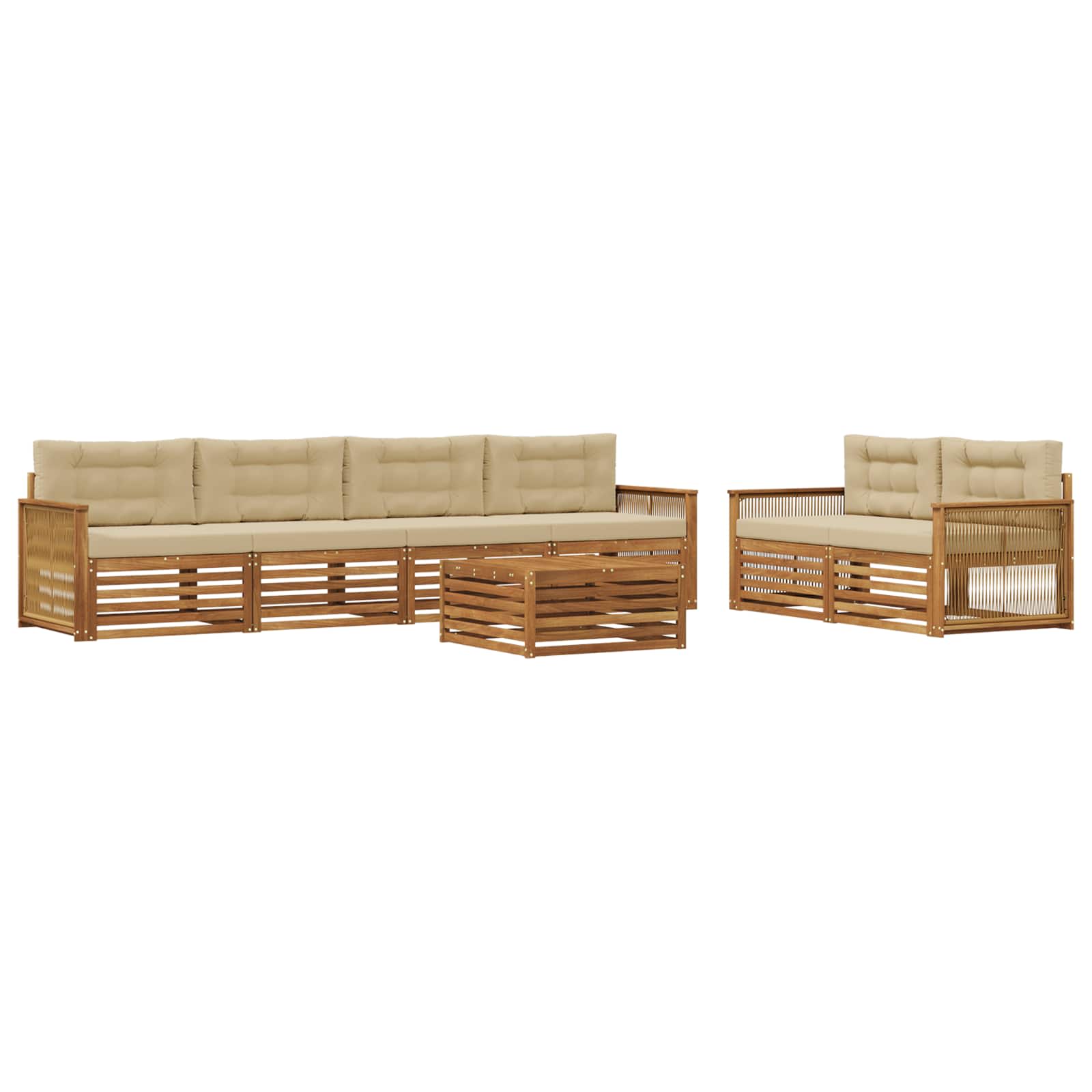 vidaXL Buiten bankenset 7 pcs Naturel