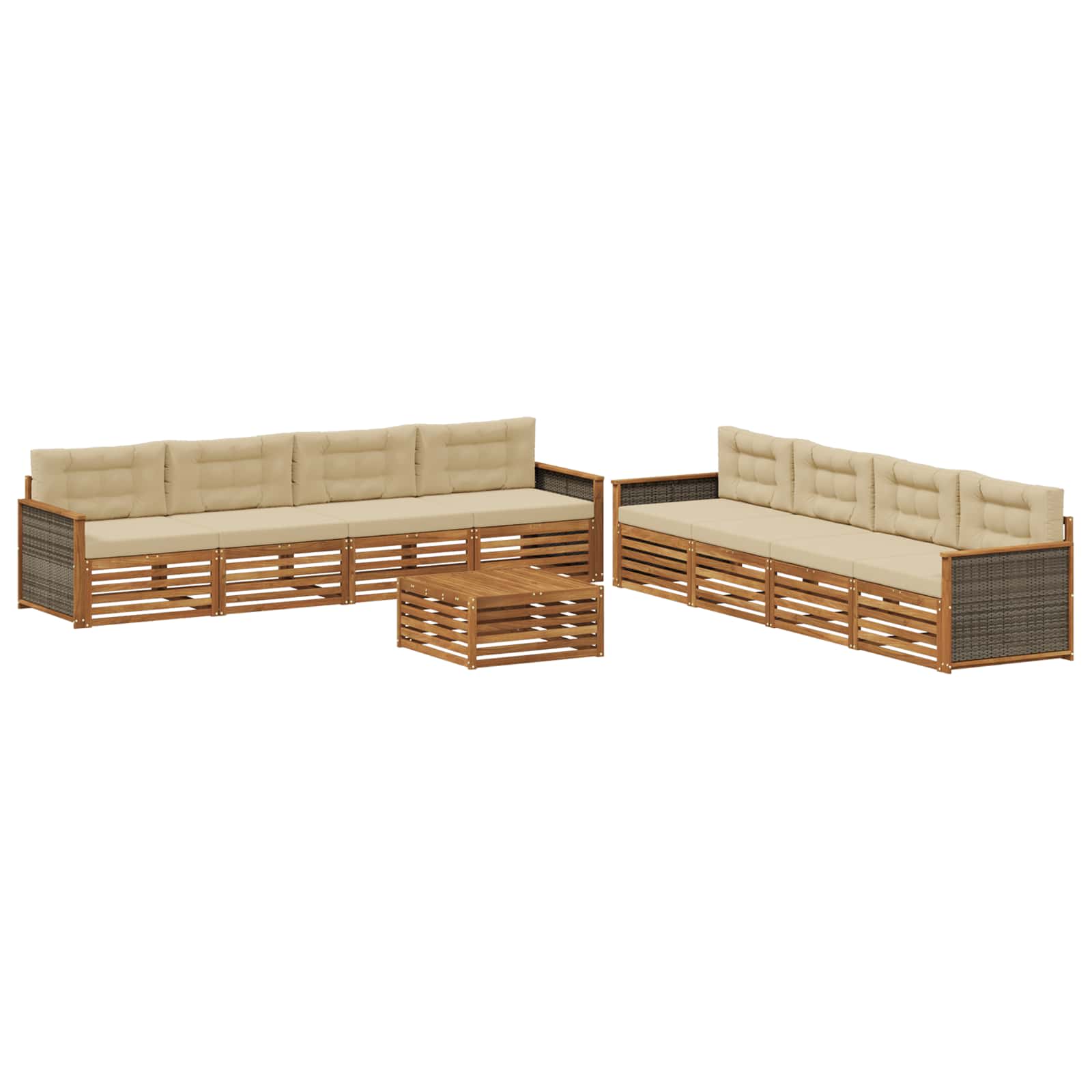 vidaXL Buiten bankenset 9 pcs Naturel