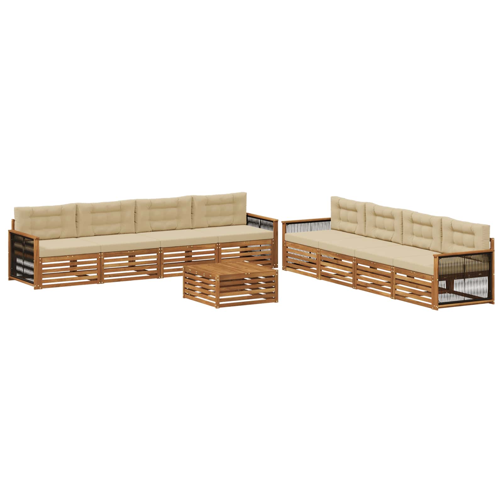 vidaXL Buiten bankenset 9 pcs Naturel