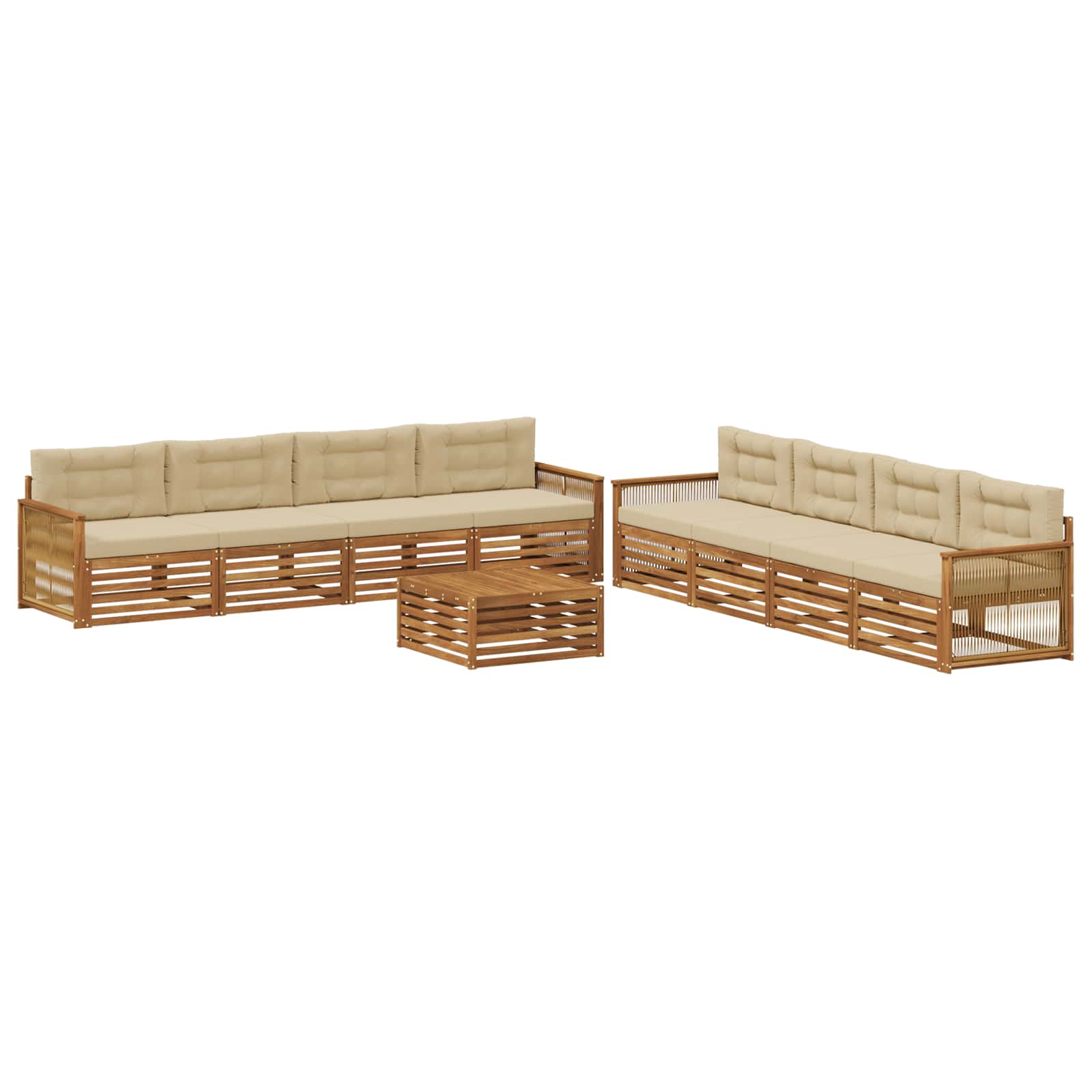 vidaXL Buiten bankenset 9 pcs Naturel