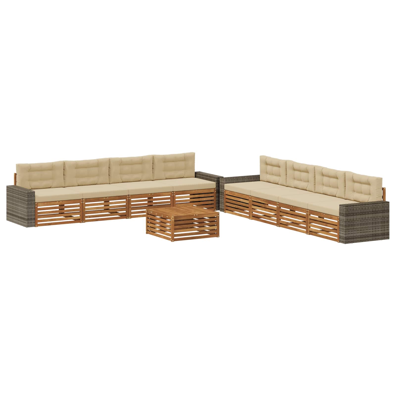 vidaXL Buiten bankenset 9 pcs Naturel
