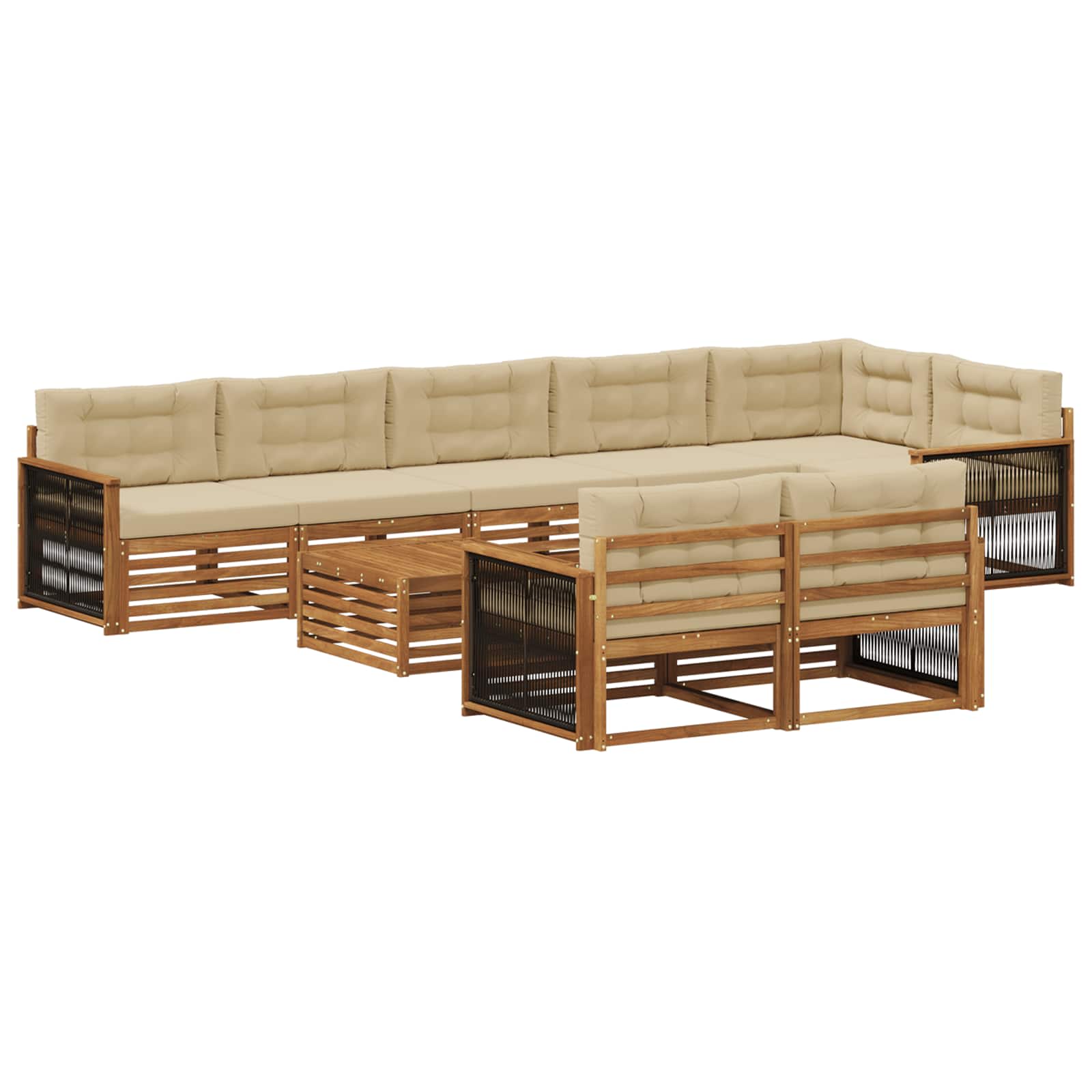 vidaXL Buiten bankenset 9 pcs Naturel