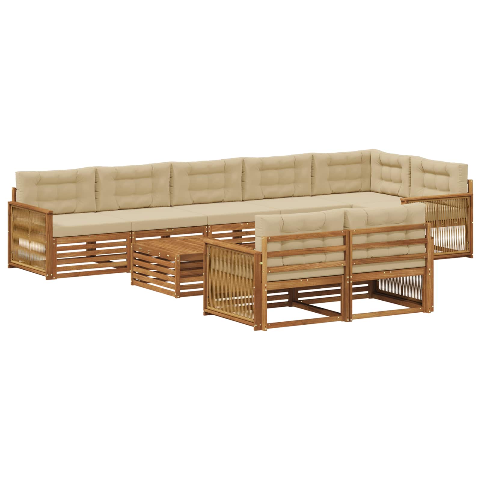 vidaXL Buiten bankenset 9 pcs Naturel