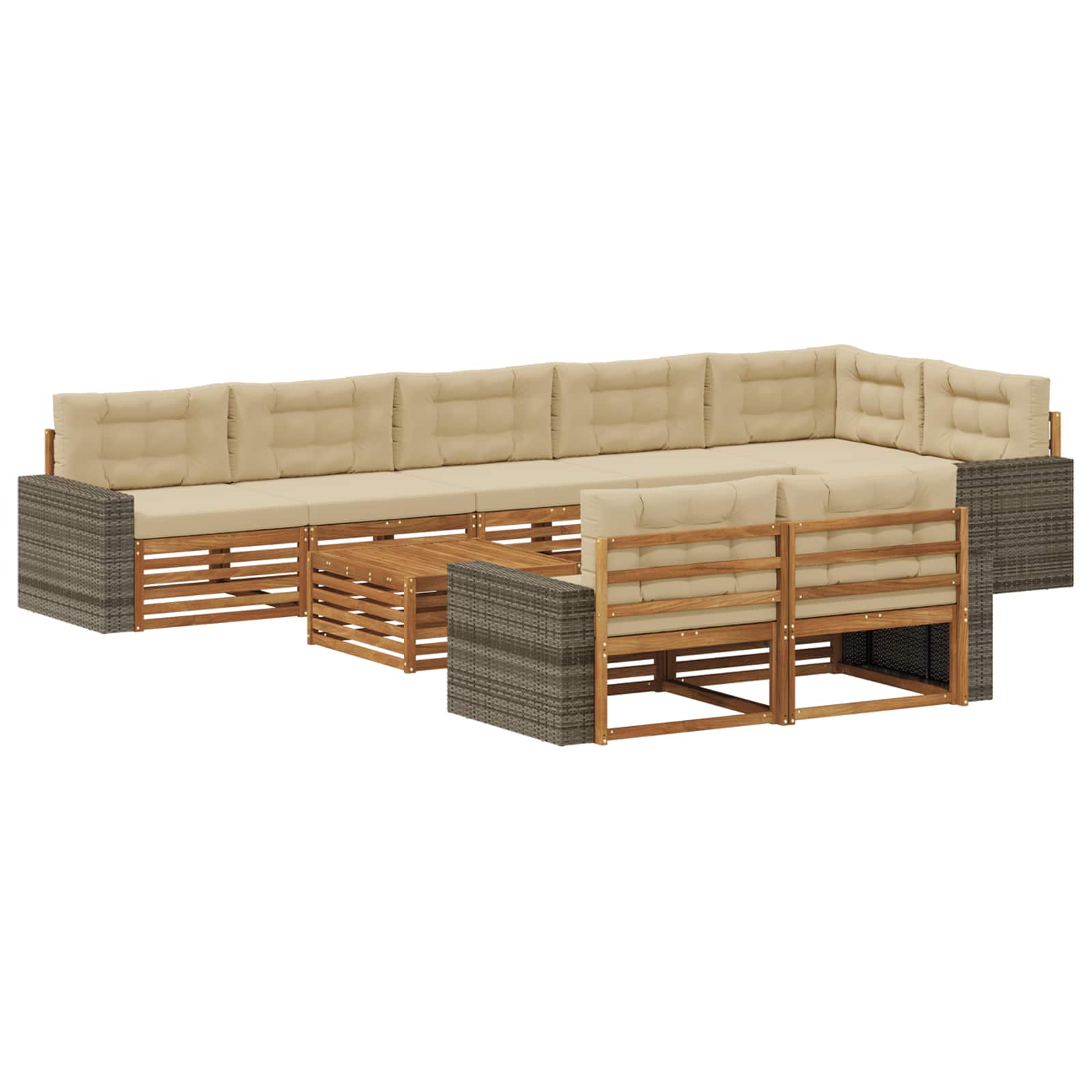 vidaXL Buiten bankenset 9 pcs Naturel