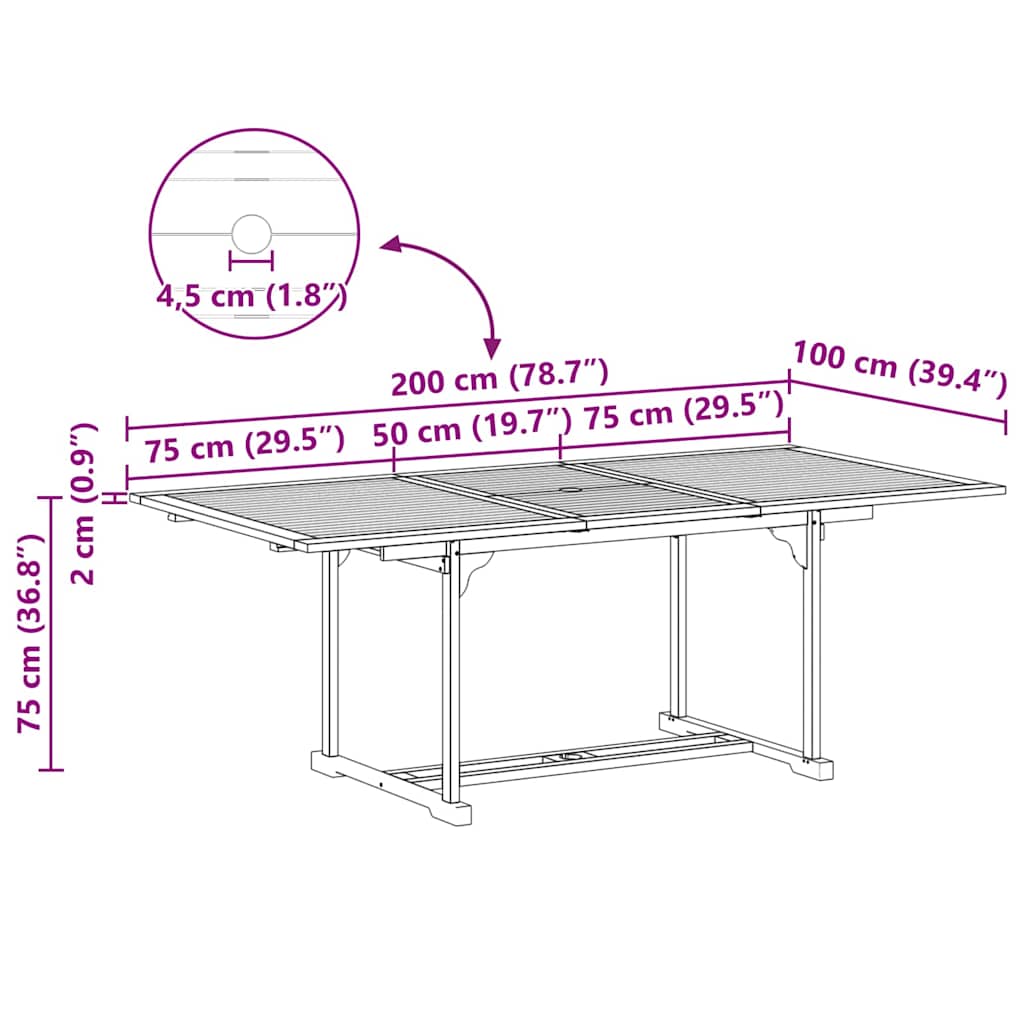 vidaXL Tuin Eetset 7 pcs Bruin 200 x 100 x 75 cm Massief teakhout