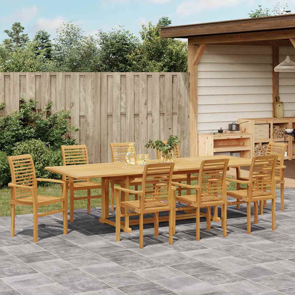 vidaXL Tuin Eetset 9 pcs Bruin 280 x 100 x 75 cm Massief teakhout
