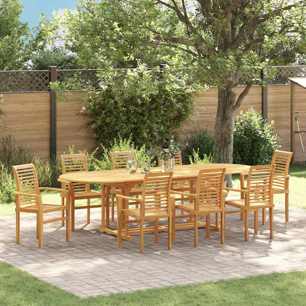 vidaXL Tuin Eetset 9 pcs Bruin 280 x 100 x 75 cm Massief teakhout