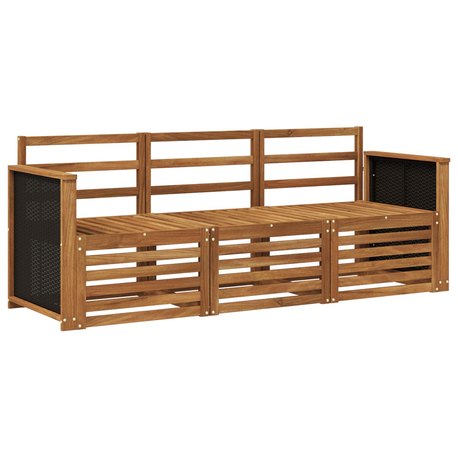 vidaXL Sofa-Sets 3 pcs Natuurlijk en Crème Massief Acaciahout