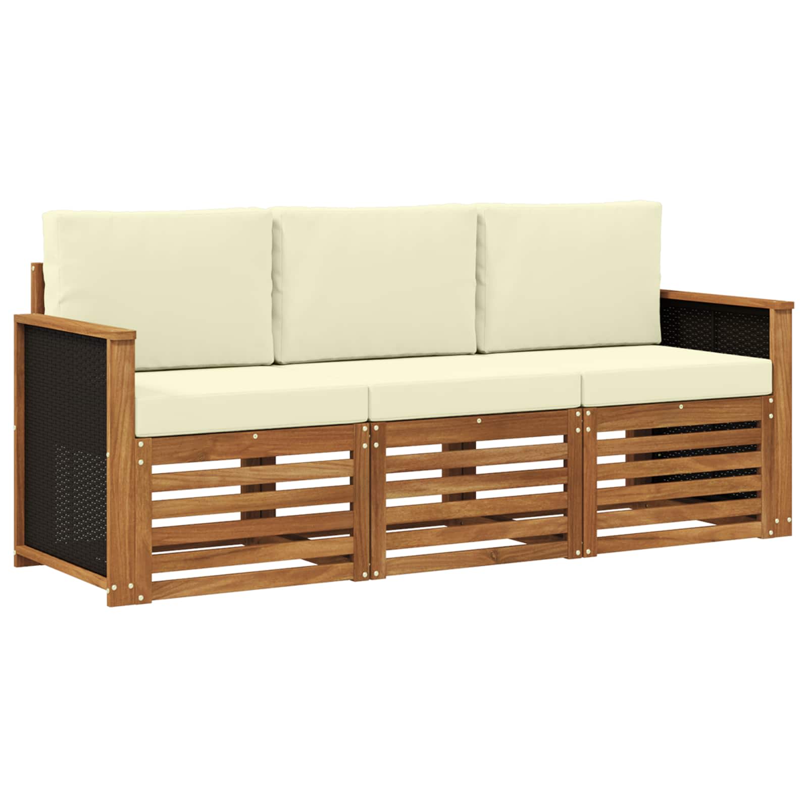 vidaXL Sofa-Sets 3 pcs Natuurlijk en Crème Massief Acaciahout