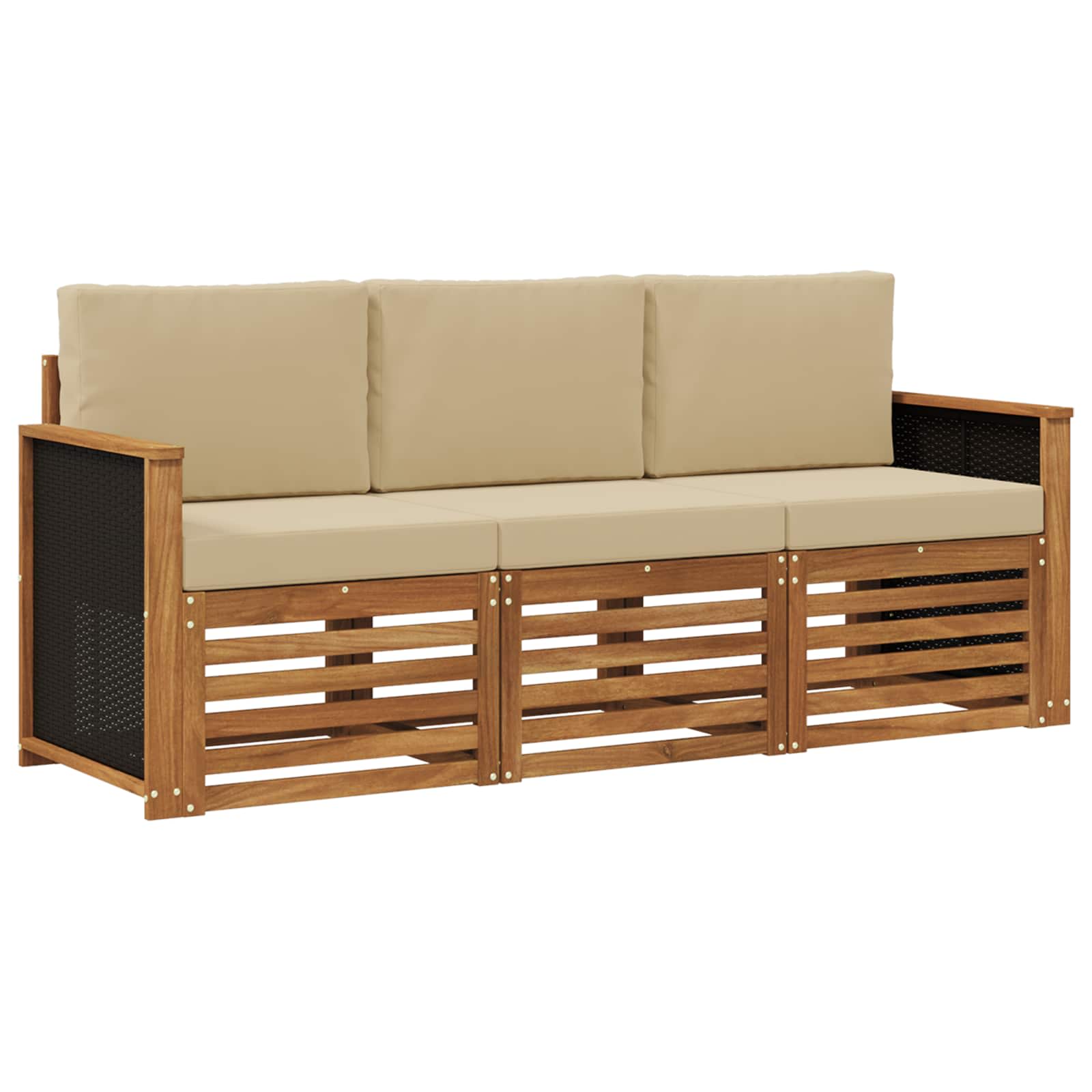 vidaXL Sofa-Sets 3 pcs Natuurlijk en Crème Massief Acaciahout