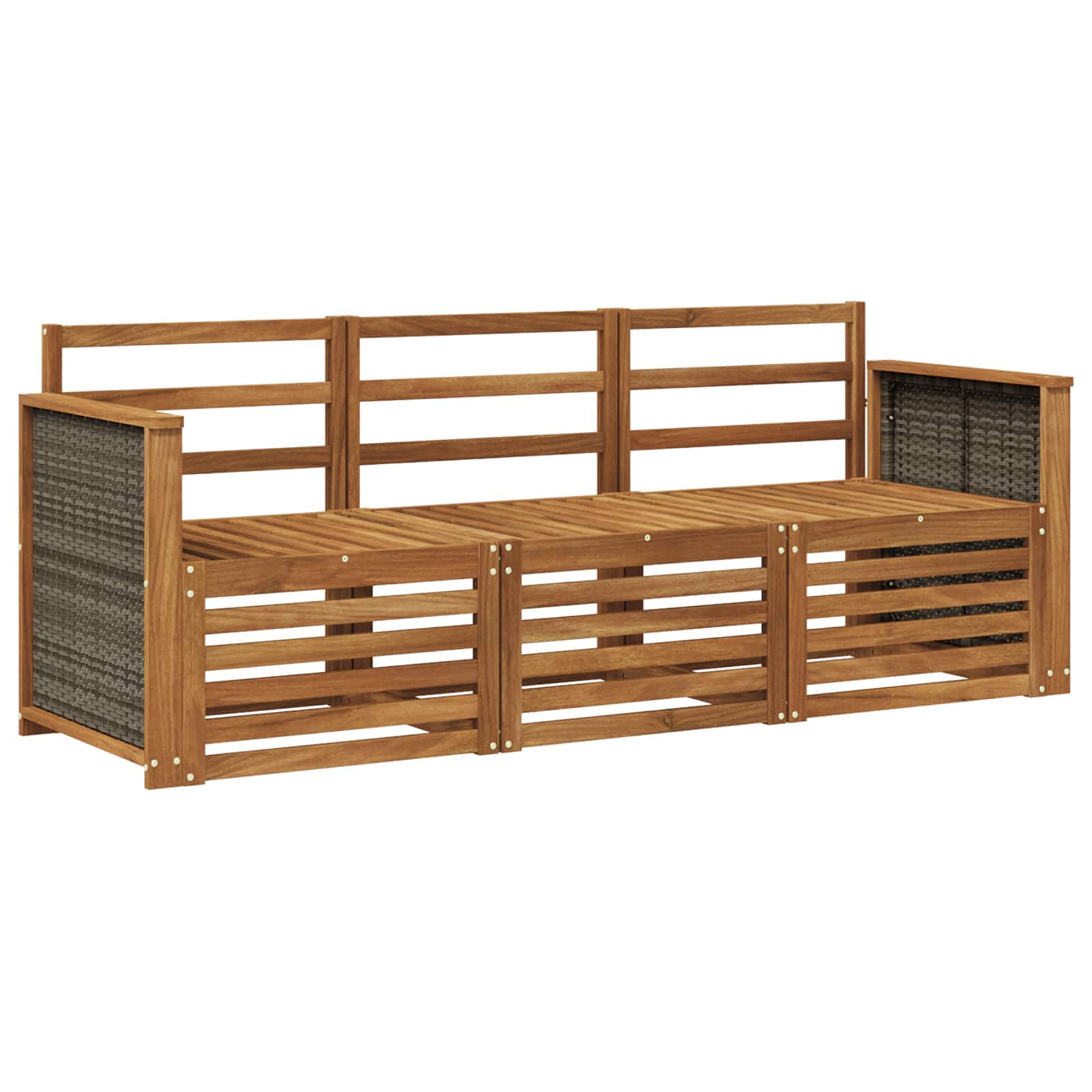 vidaXL Sofa-Sets 3 pcs Natuurlijk en Crème Massief Acaciahout