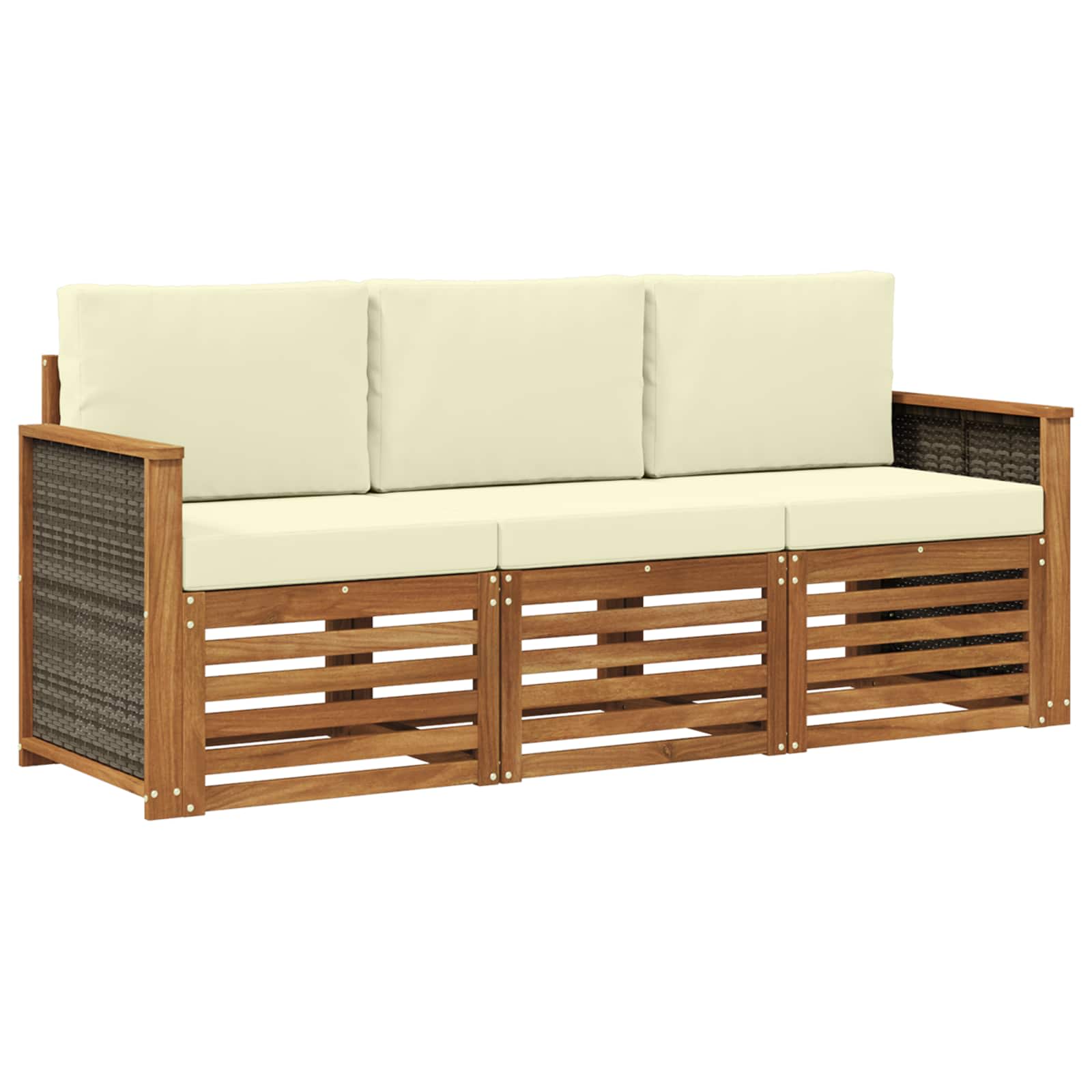 vidaXL Sofa-Sets 3 pcs Natuurlijk en Crème Massief Acaciahout