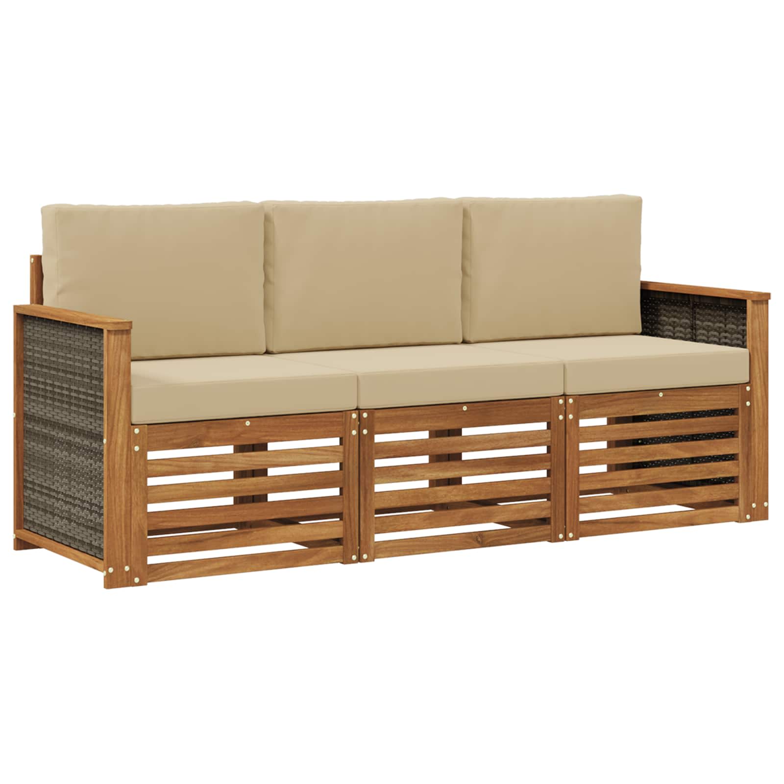 vidaXL Sofa-Sets 3 pcs Natuurlijk en Crème Massief Acaciahout
