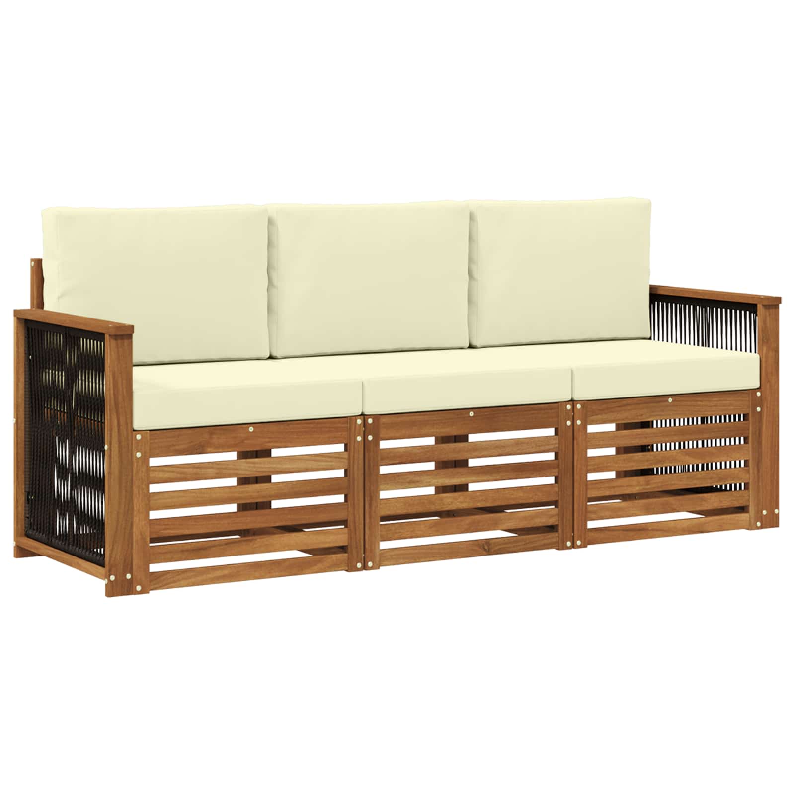 vidaXL Sofa-Sets 3 pcs Natuurlijk en Crème Massief Acaciahout