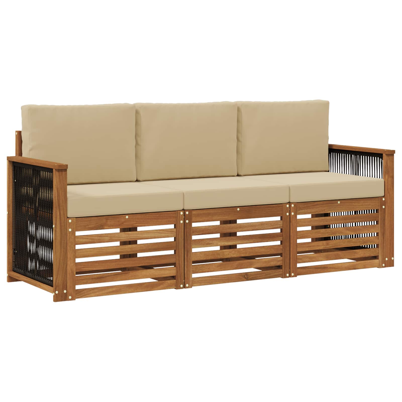 vidaXL Sofa-Sets 3 pcs Natuurlijk en Crème Massief Acaciahout