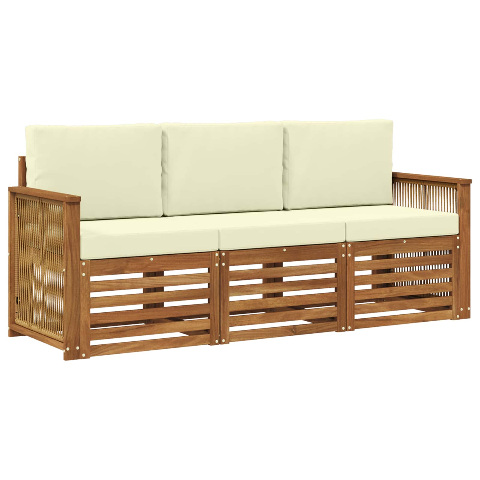 vidaXL Sofa-Sets 3 pcs Natuurlijk en Crème Massief Acaciahout