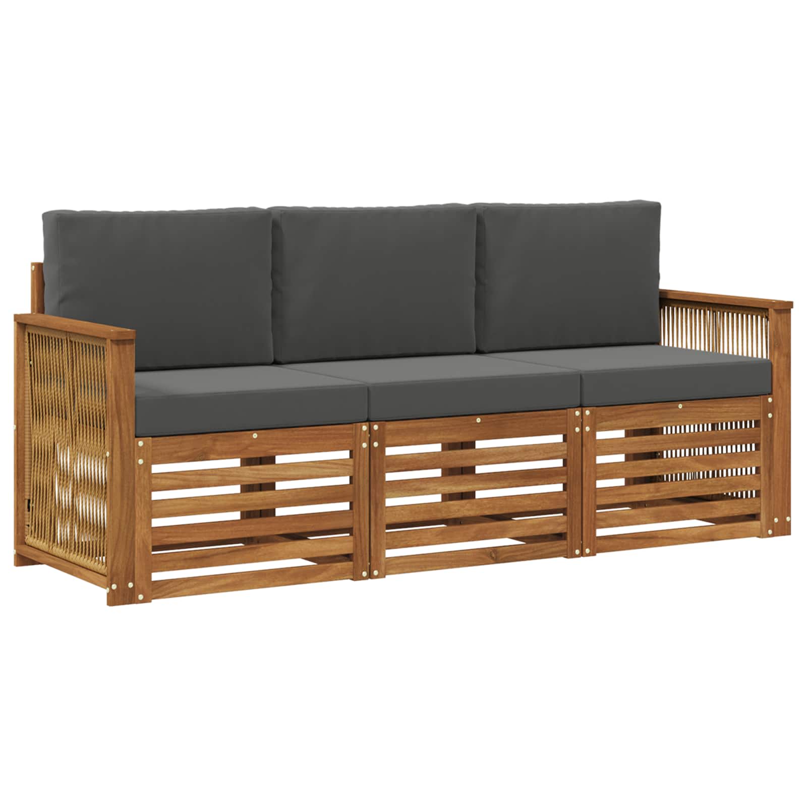 vidaXL Sofa-Sets 3 pcs Natuurlijk en Crème Massief Acaciahout