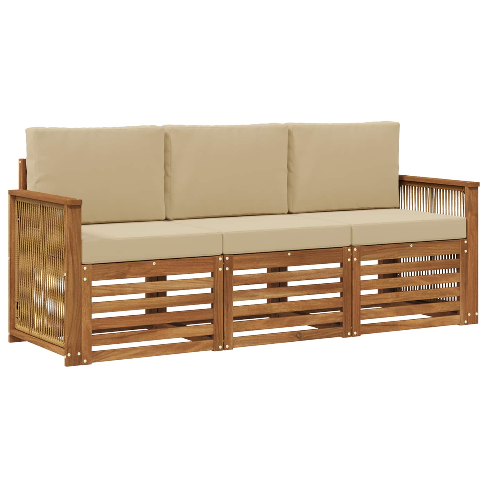 vidaXL Sofa-Sets 3 pcs Natuurlijk en Crème Massief Acaciahout