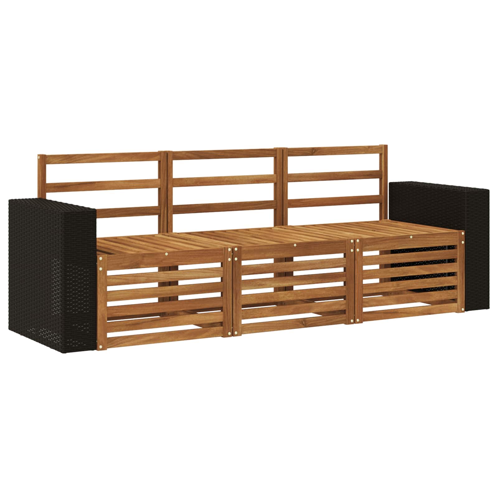 vidaXL Sofa-Sets 3 pcs Natuurlijk en Crème Massief Acaciahout