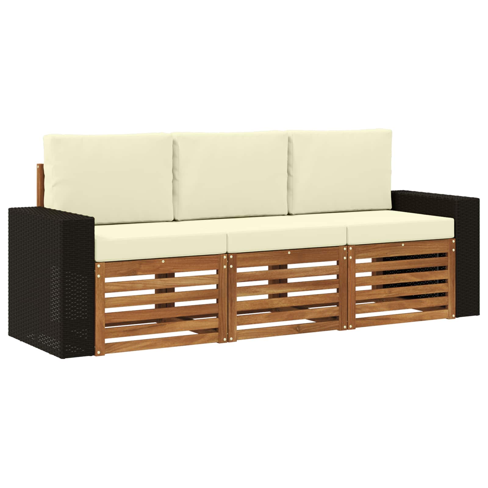 vidaXL Sofa-Sets 3 pcs Natuurlijk en Crème Massief Acaciahout