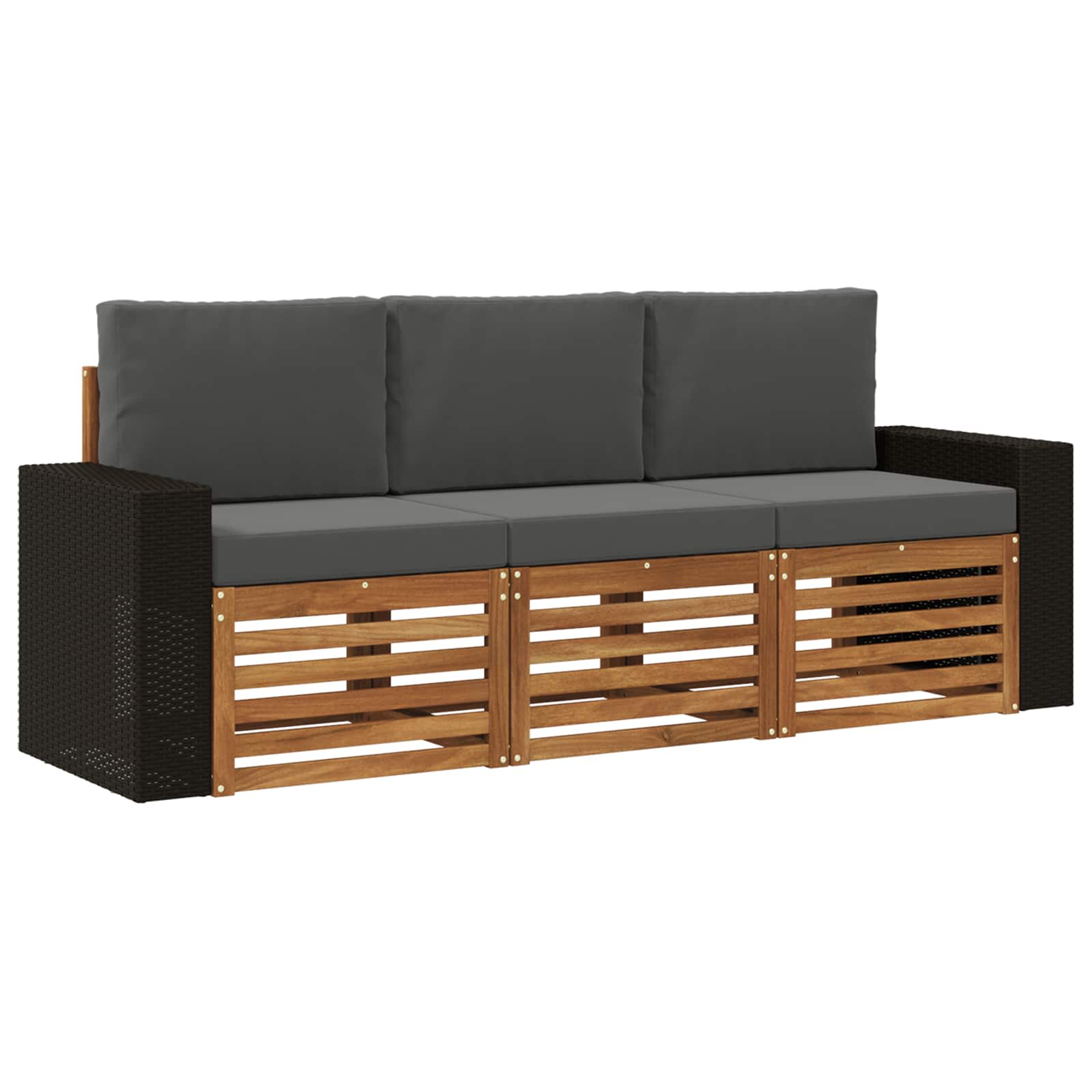 vidaXL Sofa-Sets 3 pcs Natuurlijk en Crème Massief Acaciahout
