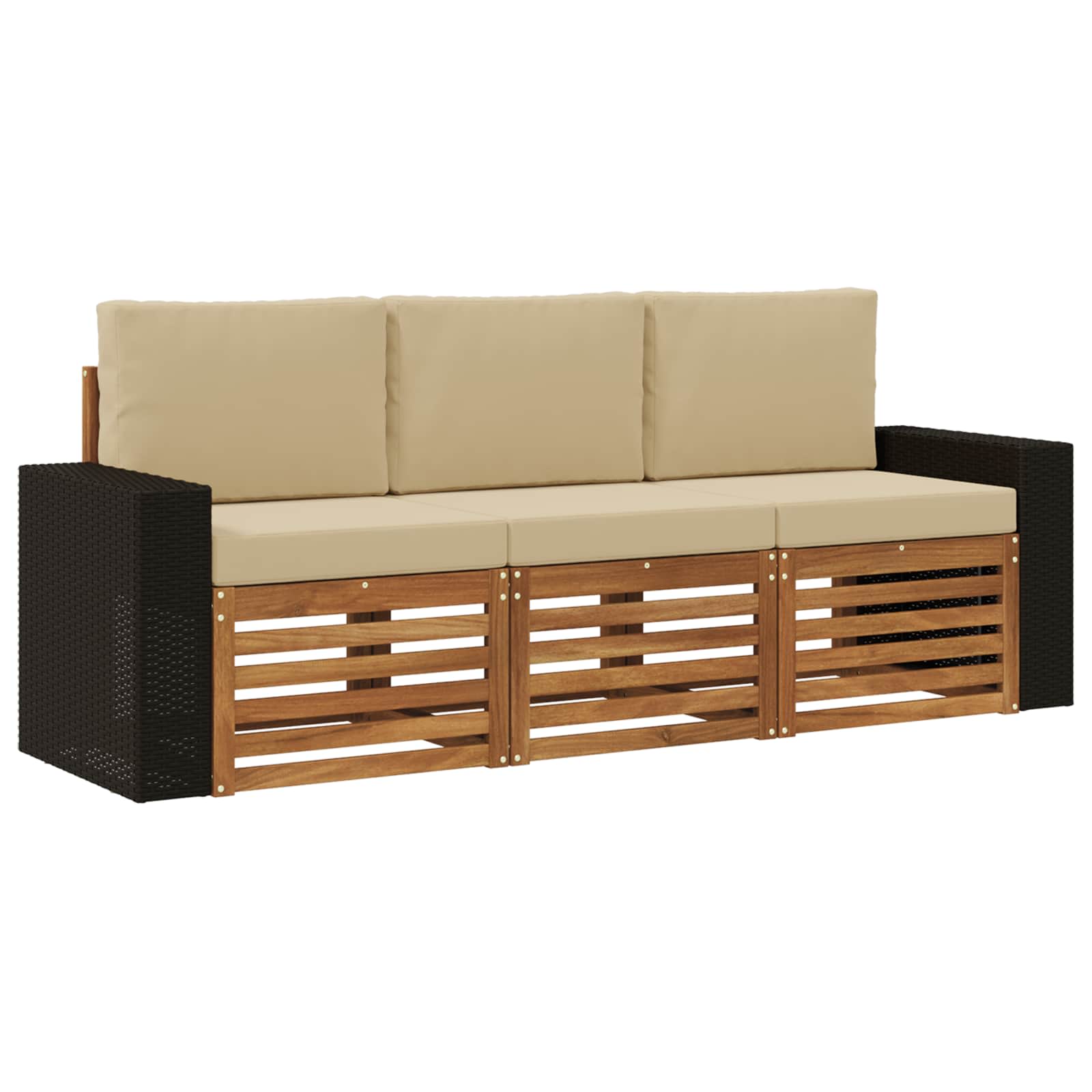 vidaXL Sofa-Sets 3 pcs Natuurlijk en Crème Massief Acaciahout