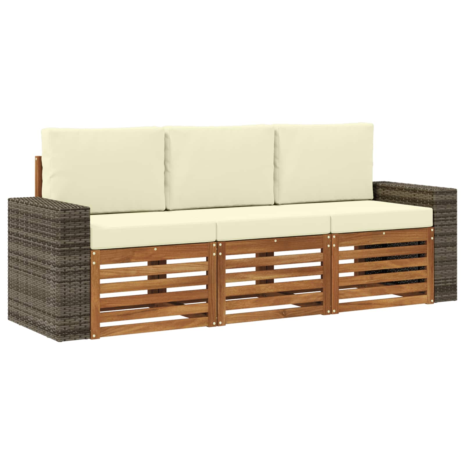 vidaXL Sofa-Sets 3 pcs Natuurlijk en Crème Massief Acaciahout