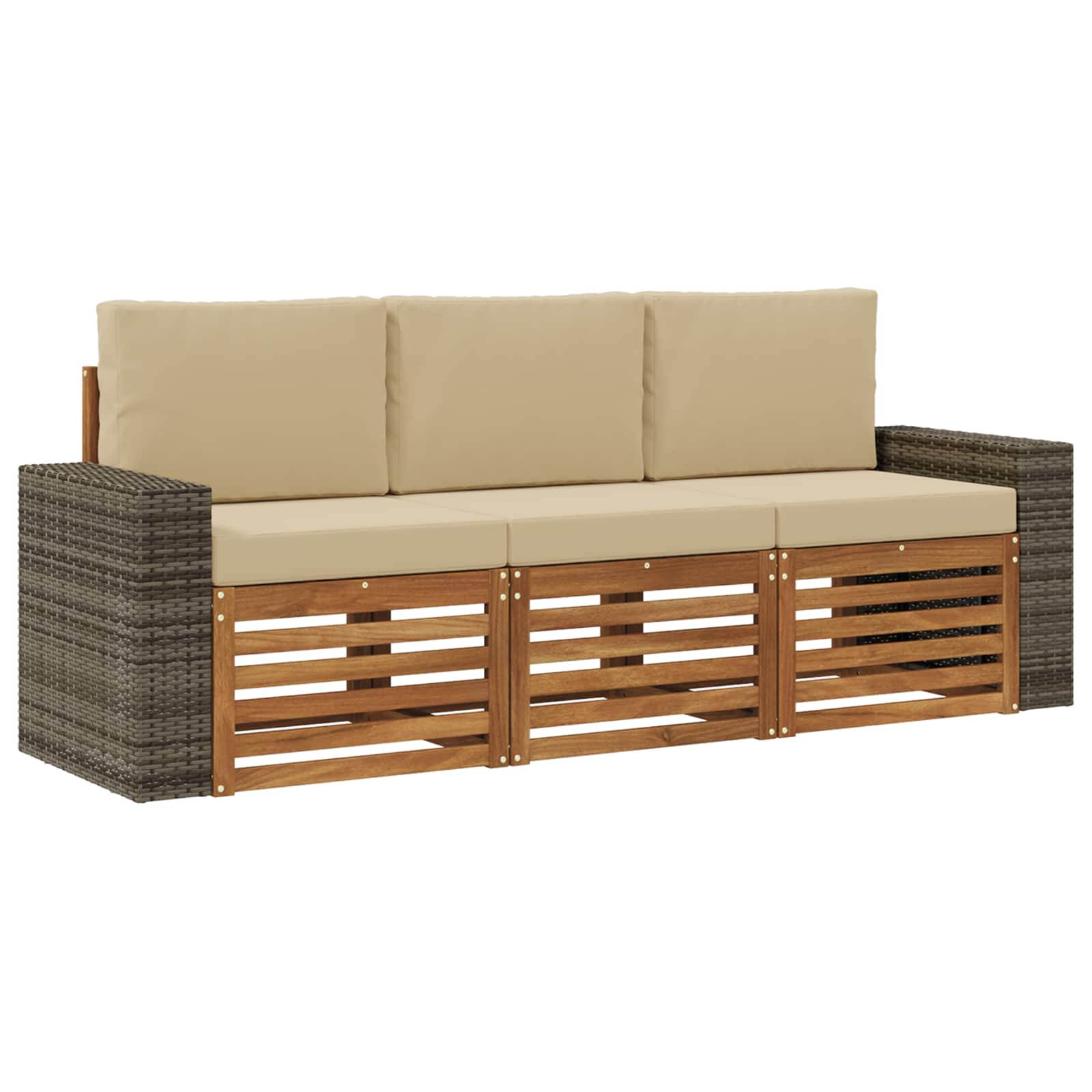 vidaXL Sofa-Sets 3 pcs Natuurlijk en Crème Massief Acaciahout