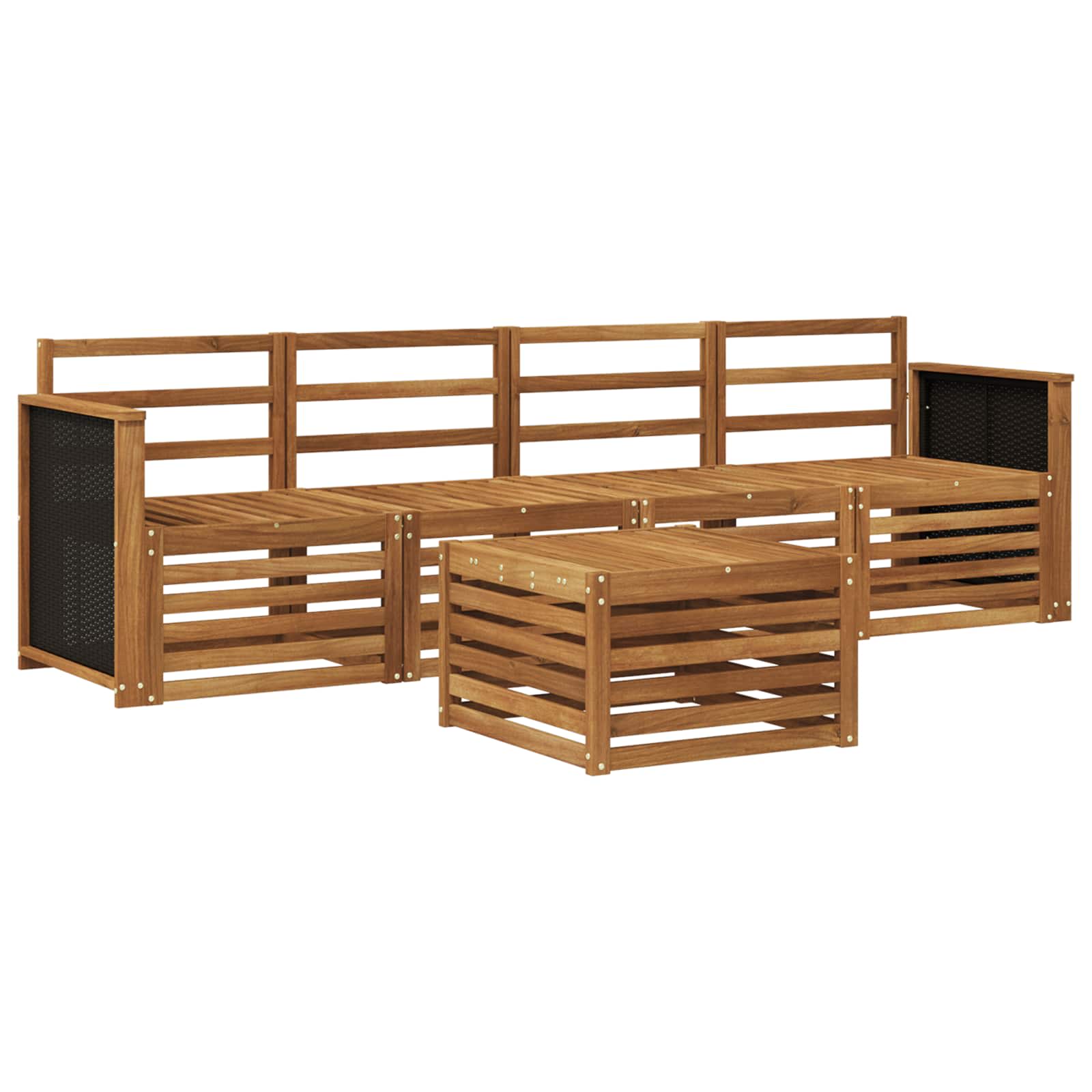 vidaXL Sofa-Sets 5 pcs Natuurlijk en Crème Massief Acaciahout