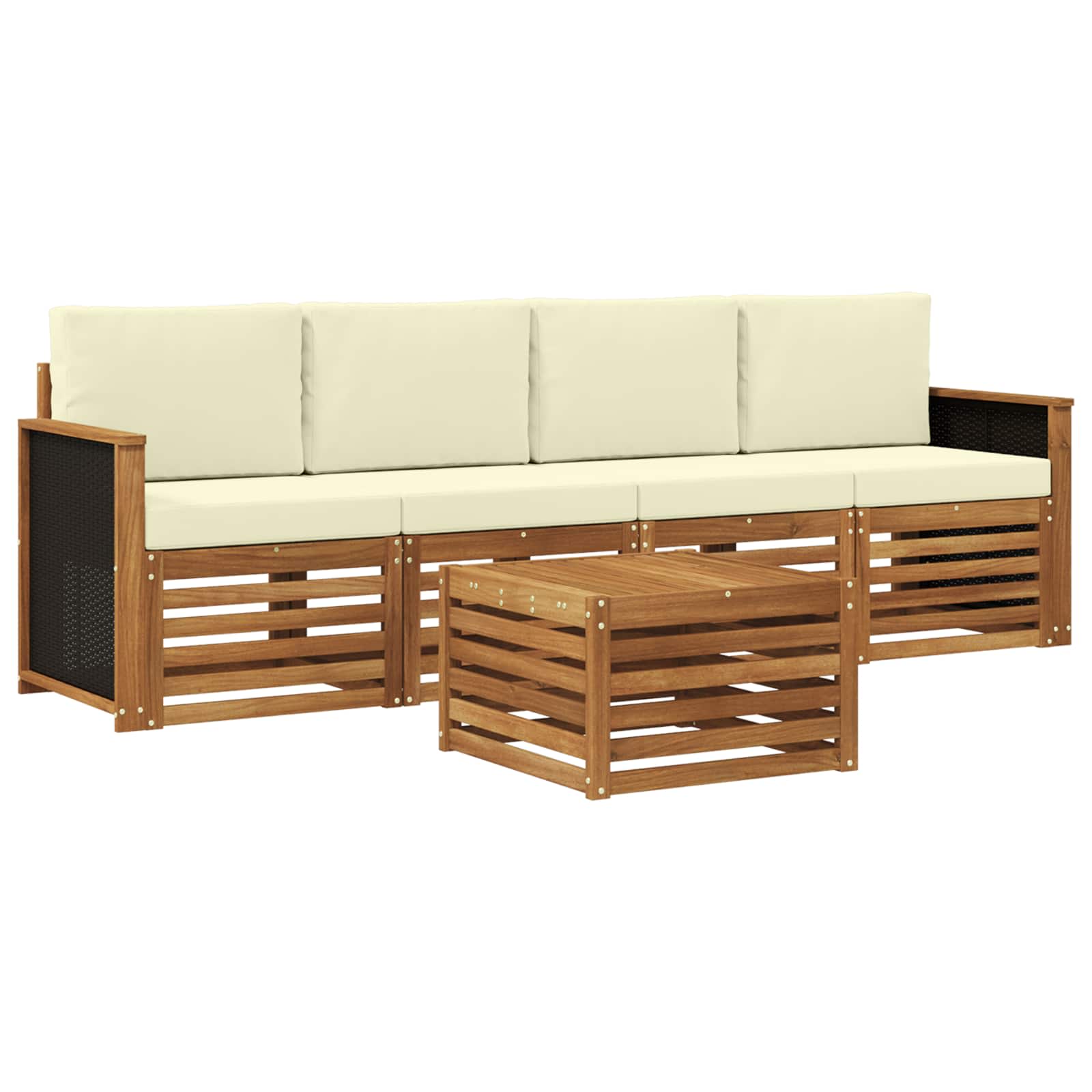 vidaXL Sofa-Sets 5 pcs Natuurlijk en Crème Massief Acaciahout