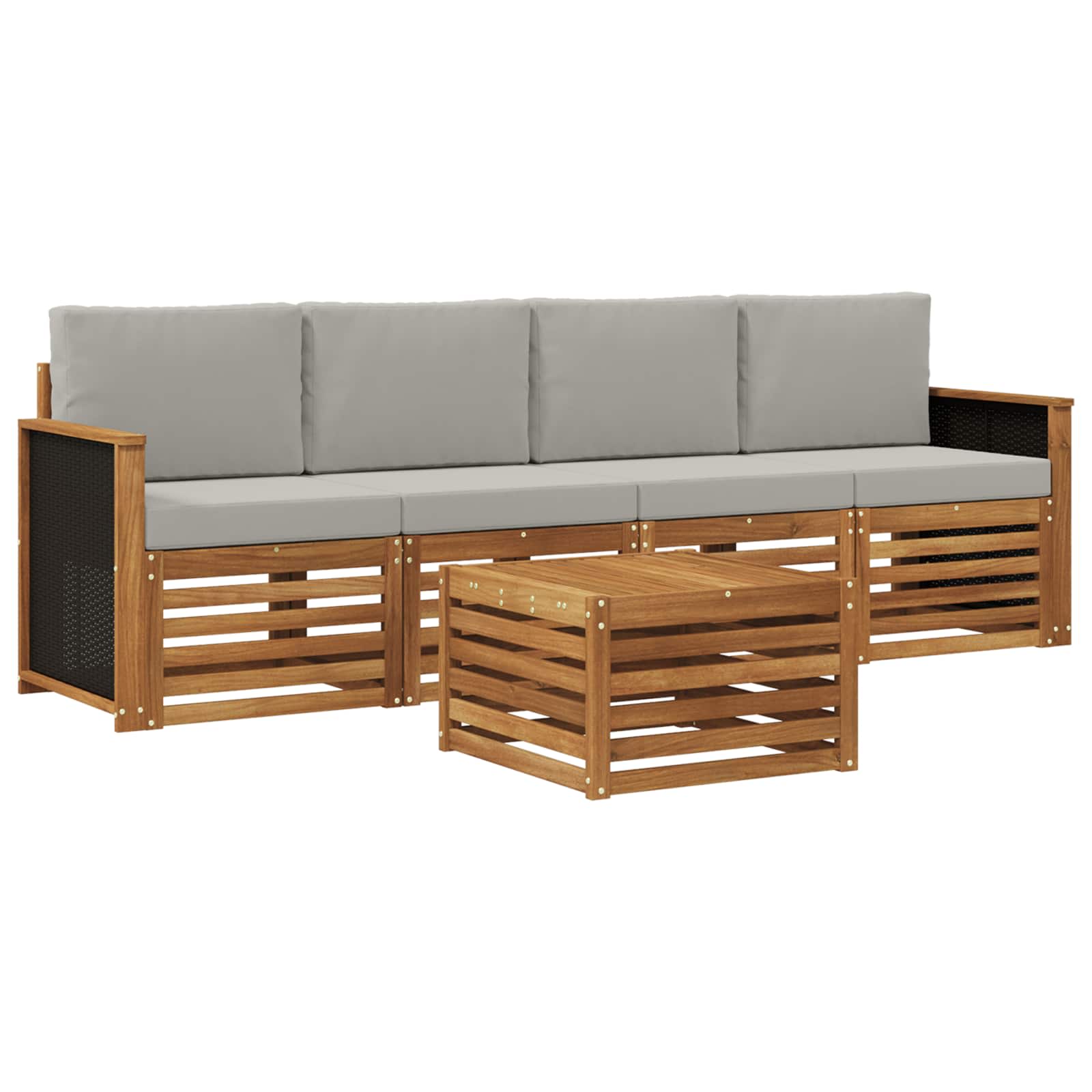 vidaXL Sofa-Sets 5 pcs Natuurlijk en Crème Massief Acaciahout