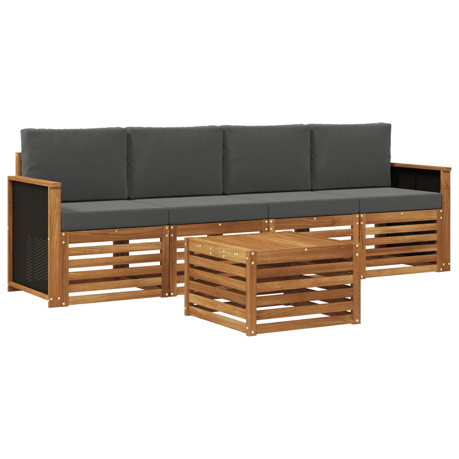 vidaXL Sofa-Sets 5 pcs Natuurlijk en Crème Massief Acaciahout