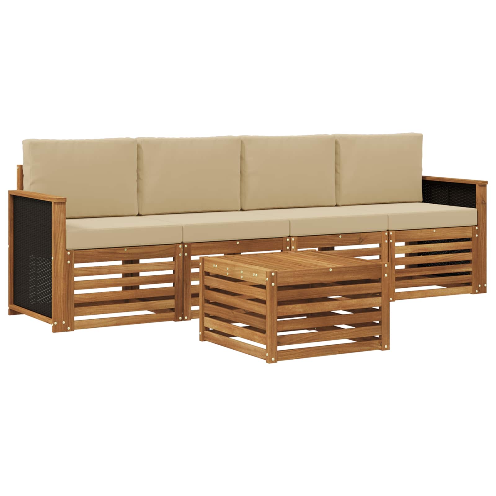 vidaXL Sofa-Sets 5 pcs Natuurlijk en Crème Massief Acaciahout