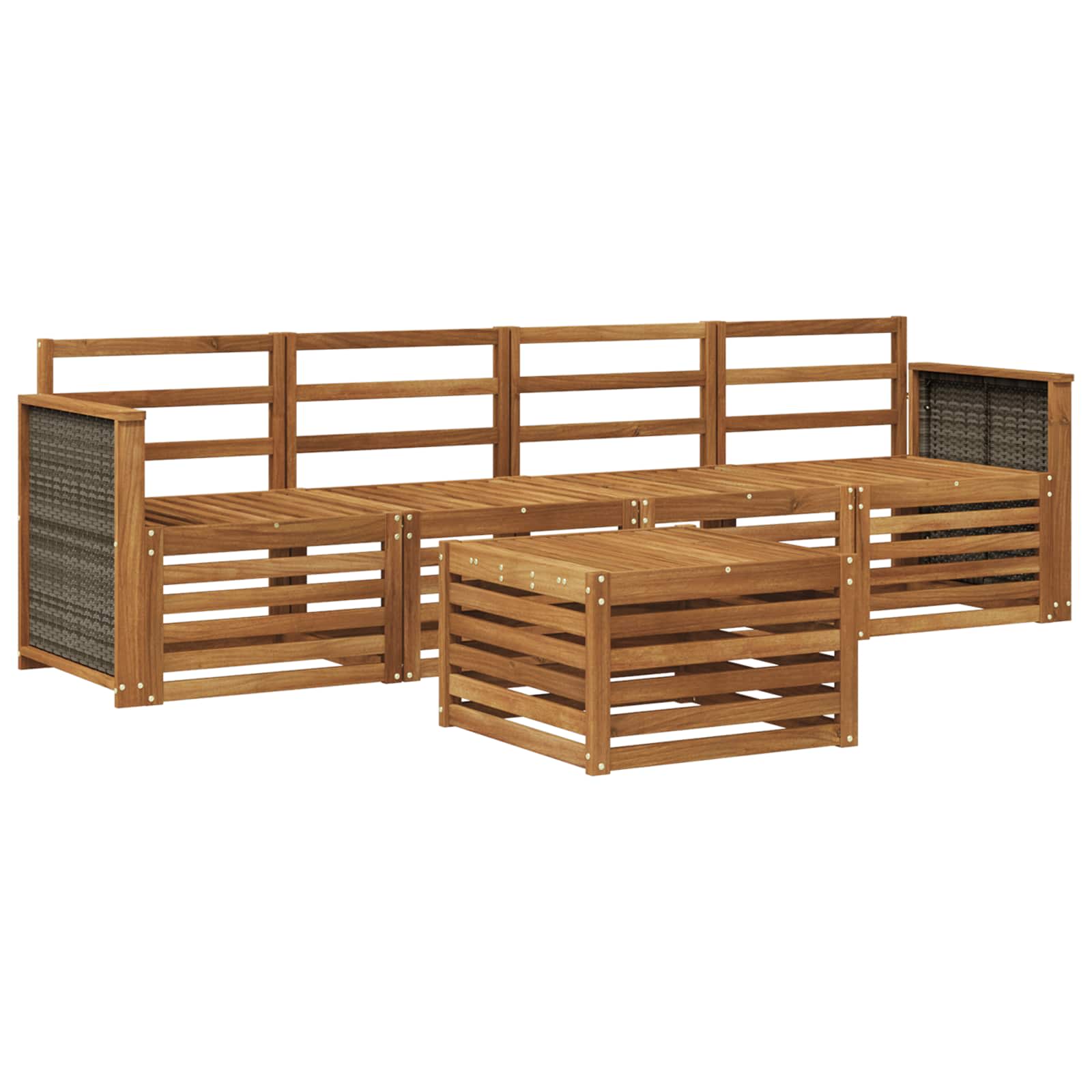 vidaXL Sofa-Sets 5 pcs Natuurlijk en Crème Massief Acaciahout
