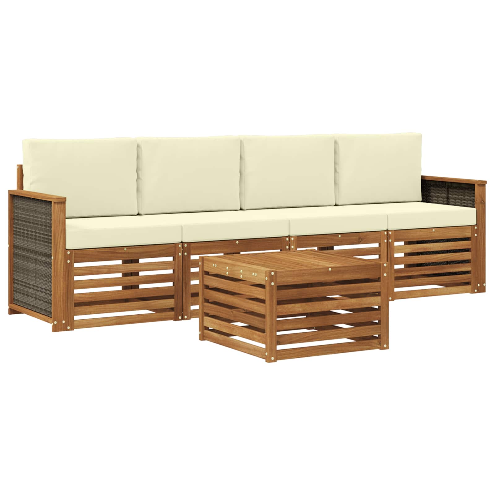 vidaXL Sofa-Sets 5 pcs Natuurlijk en Crème Massief Acaciahout