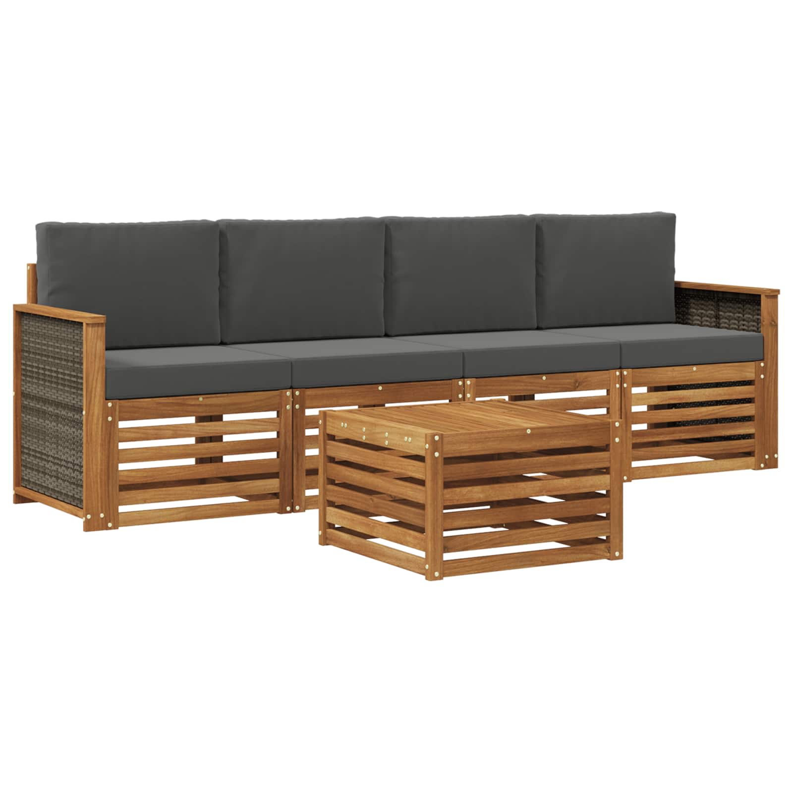 vidaXL Sofa-Sets 5 pcs Natuurlijk en Crème Massief Acaciahout