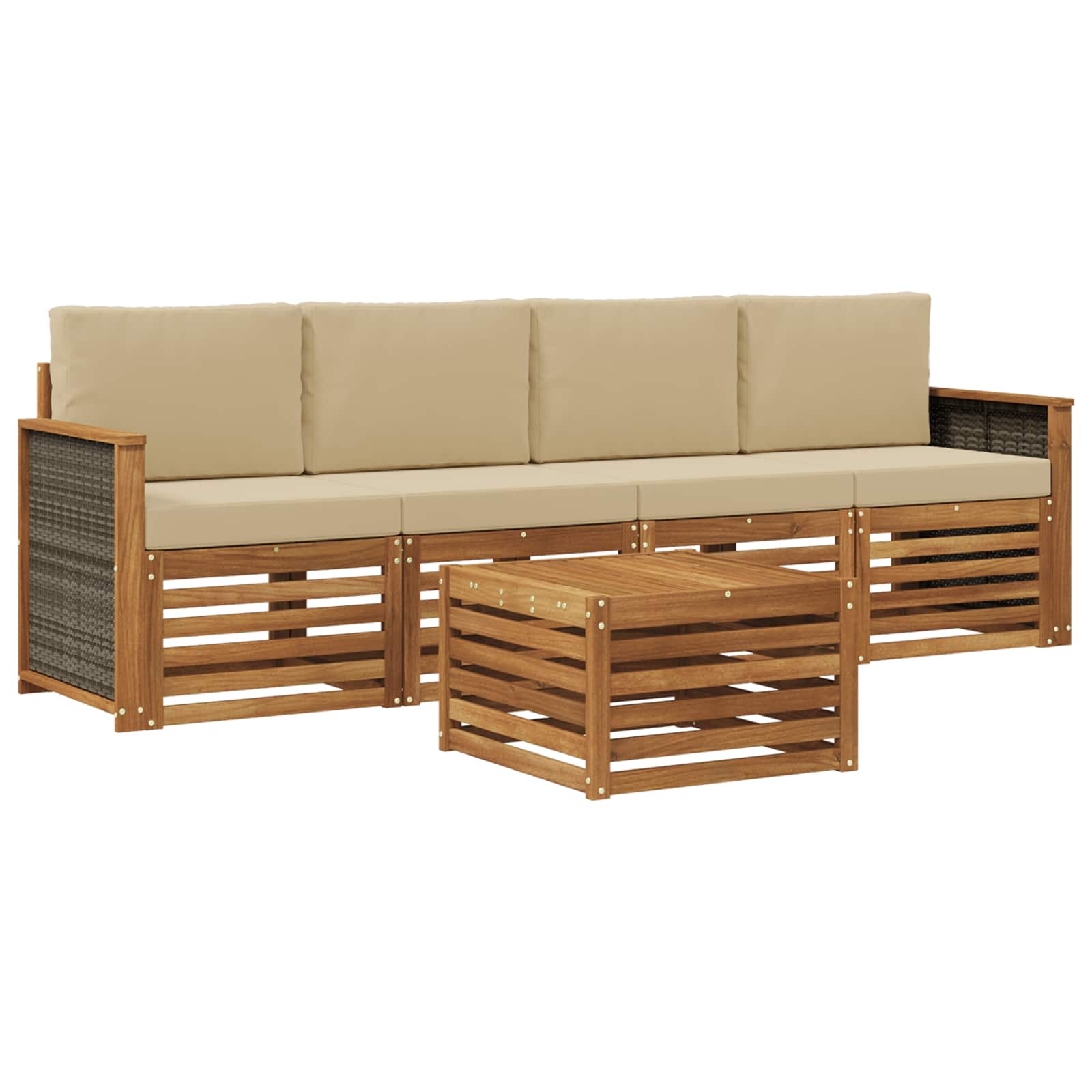 vidaXL Sofa-Sets 5 pcs Natuurlijk en Crème Massief Acaciahout